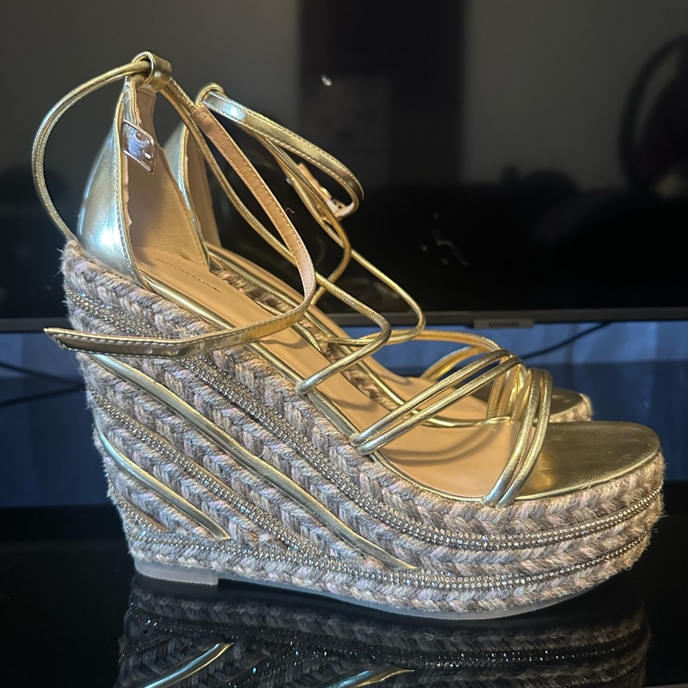 Gold Strappy Wedge Sandals